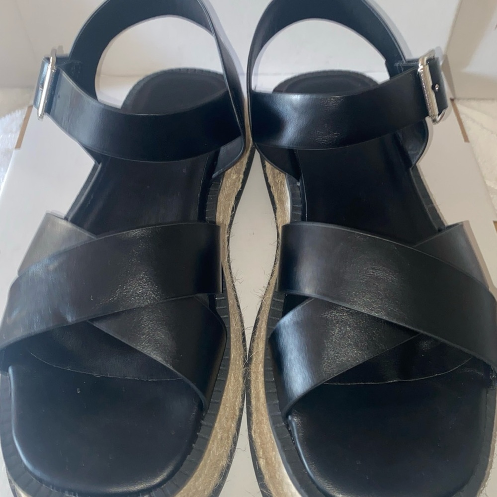 Topshop Black Leather Cross-Strap Espadrille Sandals